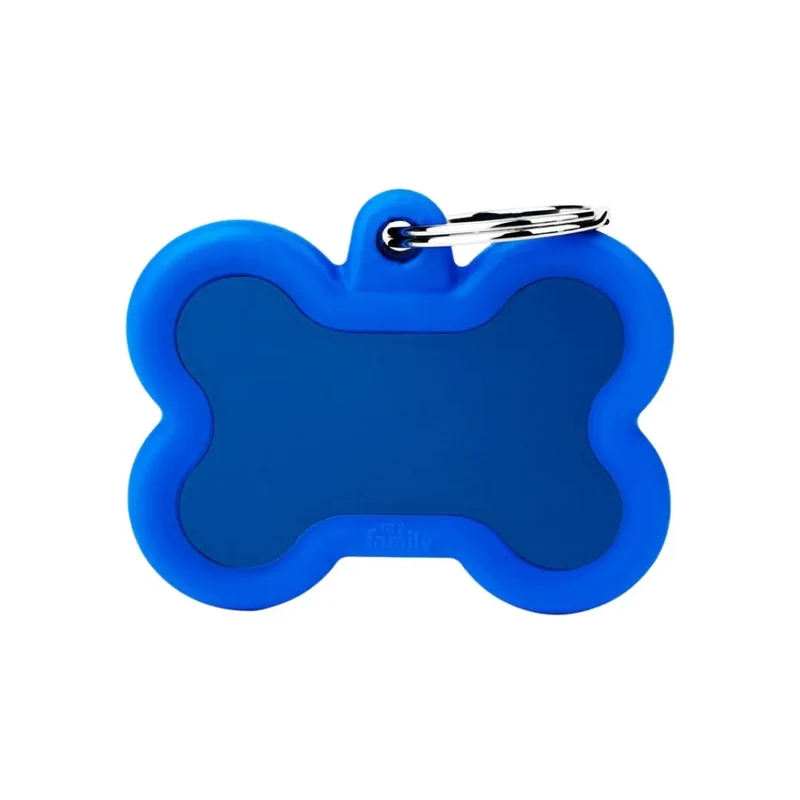 Placa Identificativa MyFamily Hushtag Hueso en Aluminio Azul Goma Azul