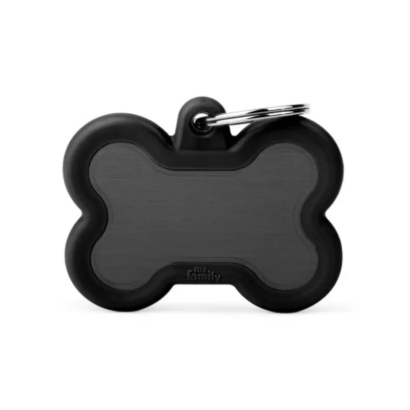 Placa Identificativa MyFamily Hushtag Hueso Aluminio Negro Goma Negra