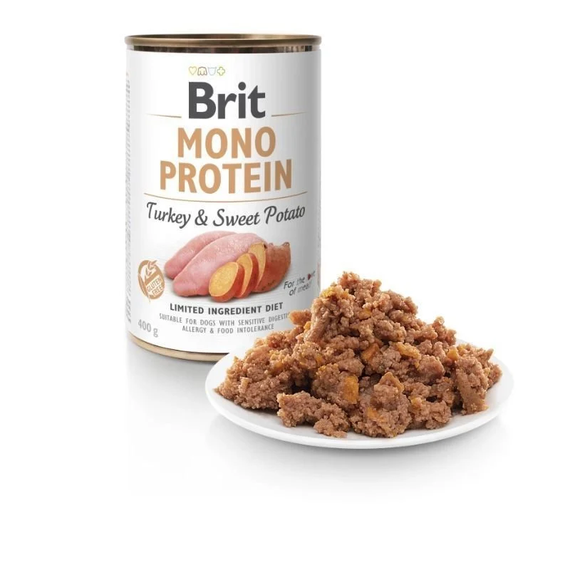 Brit Mono Protein Pavo y Batata Comida Húmeda para Perros 6 latas de 400g
