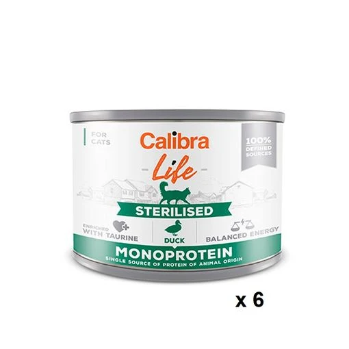 Calibra Cat Life Lata Sterilised Pato Comida para Gatos 6 latas 200g
