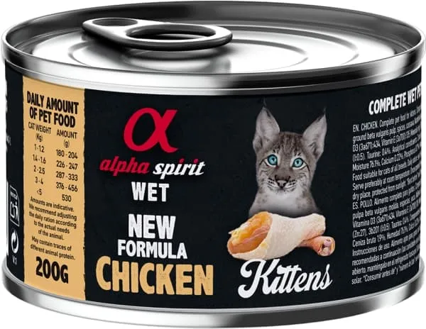 Alpha Spirit Feline Kitten Pollo Alimento Húmedo 6 latas de 200g