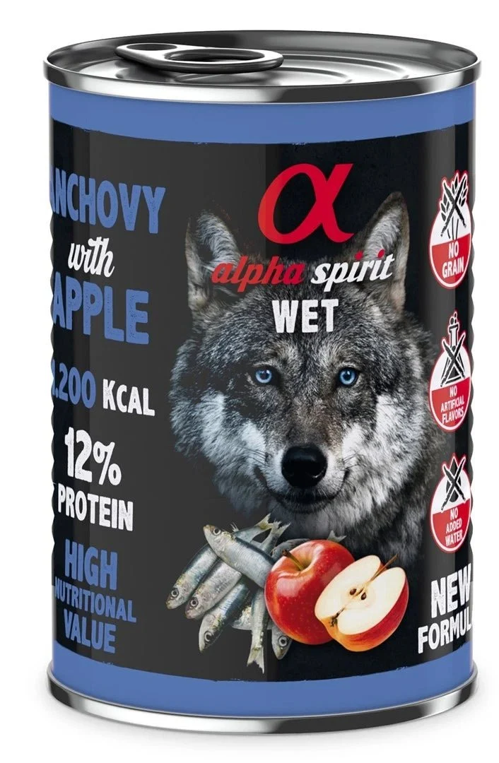 Alpha Spirit Canine Boquerón con Manzana Roja Alimento Húmedo 6x400g