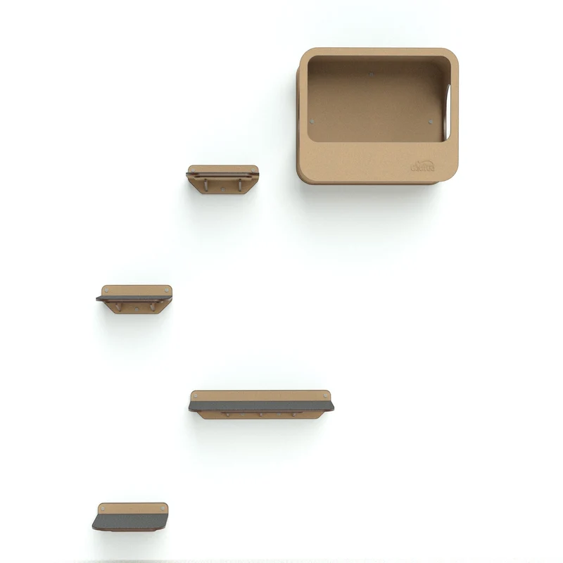 Gimnasio para Gatos de Pared COMBO D — Estantes y Cueva Madera MDF