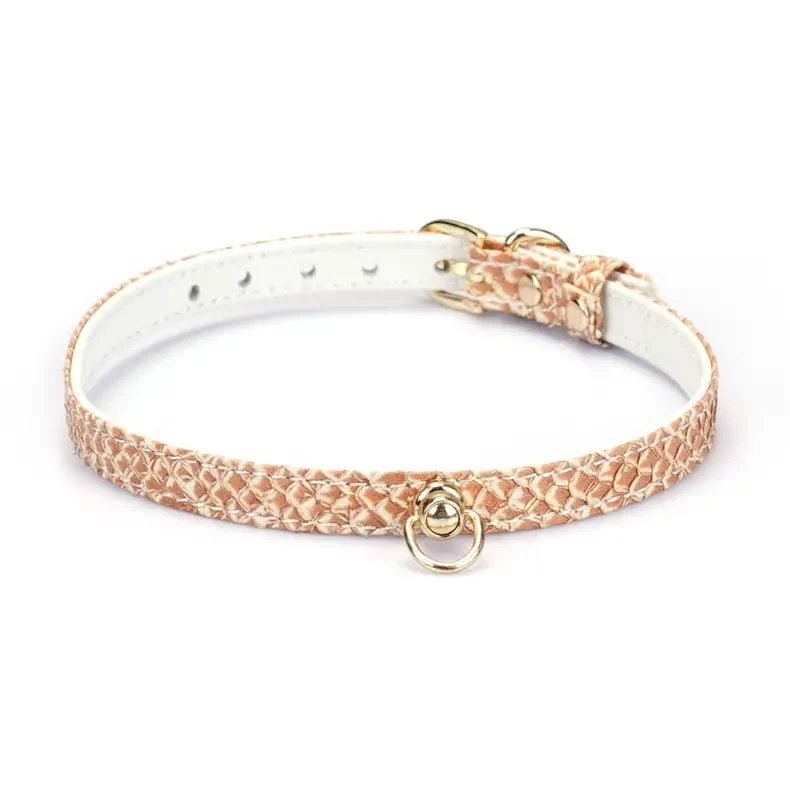 Gargantilla de piel de salmón con anilla en D – Collar BDSM de lujo para uso diario, color salmón