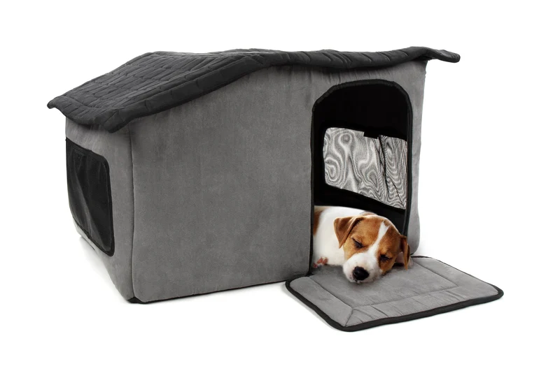 Portable, Soft Sided Indoor Pet Shelter - Gray