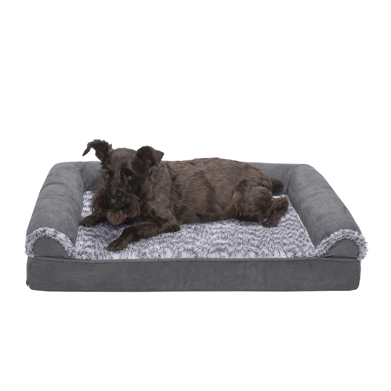 Sofa Dog Bed - Two-Tone Faux Fur & Suede