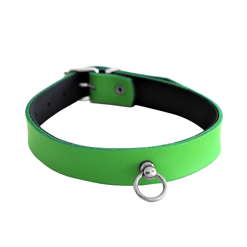 Conjunto de collar y esposas de cuero verde y negro - Cuero auténtico