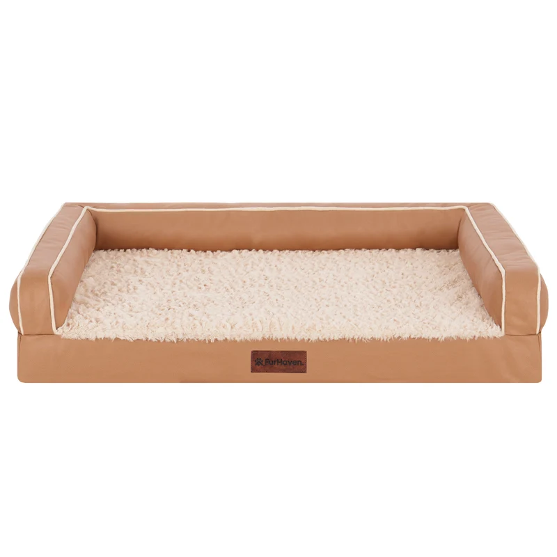 Textured Plush & Coated Poly Modern Sofa Pet Bed