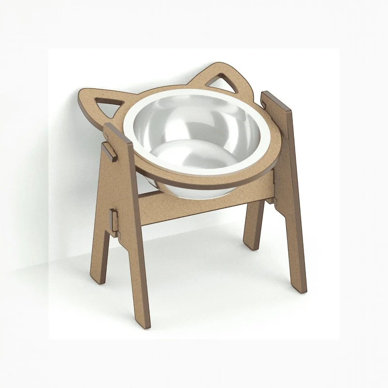 Comedero Elevado Individual para Gatos — Madera MDF Colombia