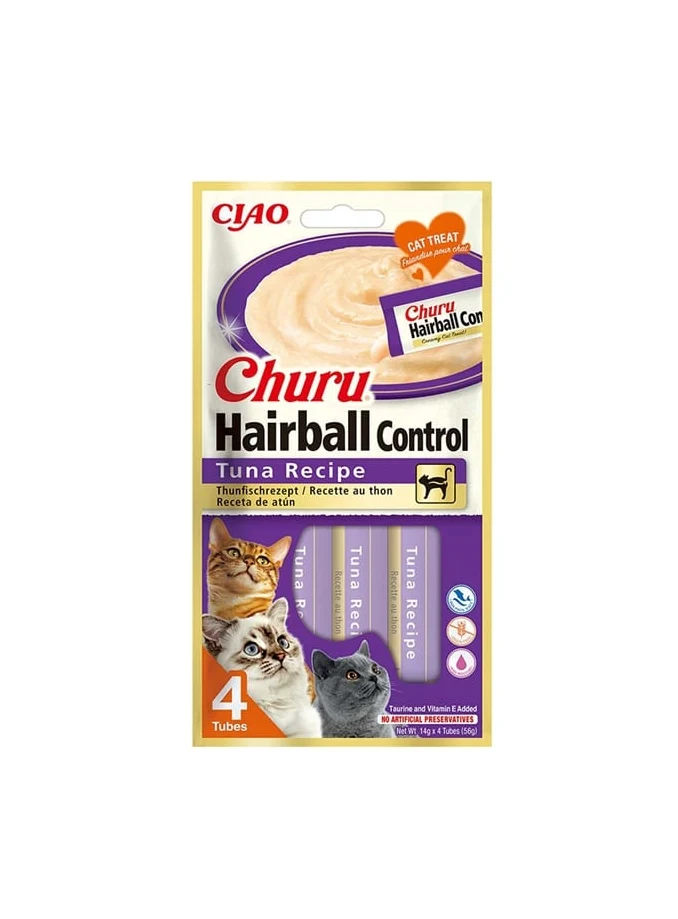 Churu Cat Hairball Control Receita de Atum 4 x 14g