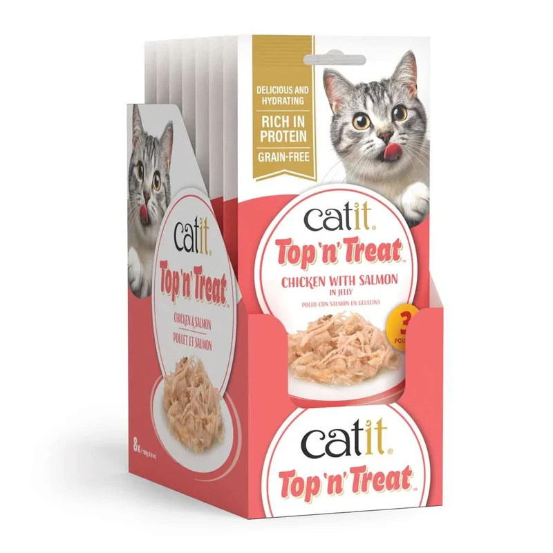 Catit | Top 'N' Treat - Pollo con Salmón (10 paquetes de 3x60g)