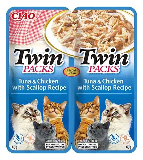 Churu Twin Packs - Atún y Pollo con vieira en caldo de vieira - Azul