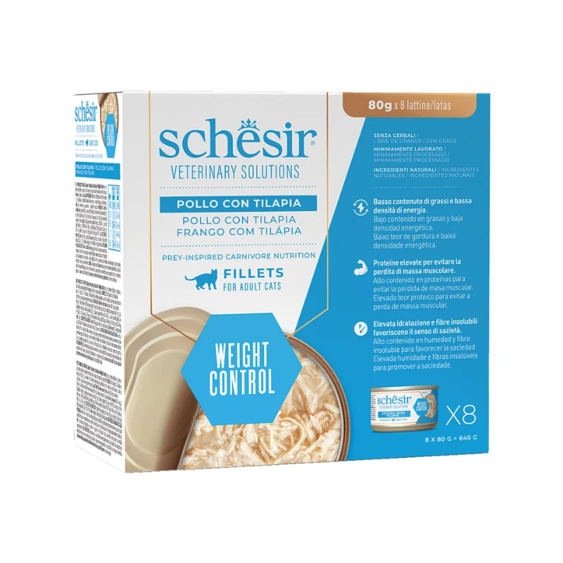 Schesir | Cat Vet Weight Control Filetes en Caldo de Pollo y Pescado (8x80g)