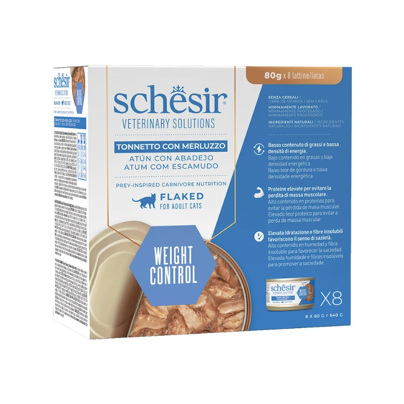 Schesir | Cat Vet Weight Control - Filetes en Caldo de Pescado (8x80 g)