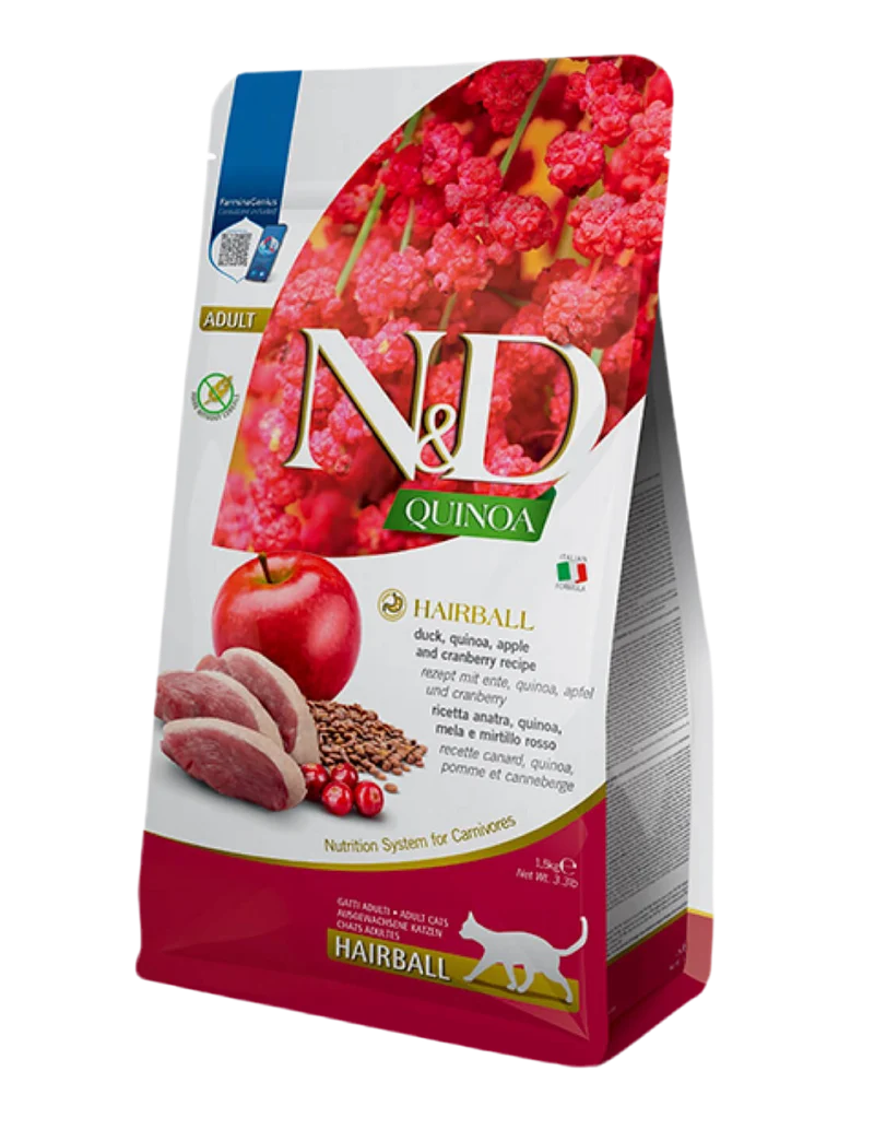 FARMINA | N&D Quinoa Hairball - Pato y Arándanos (3x1,5kg)