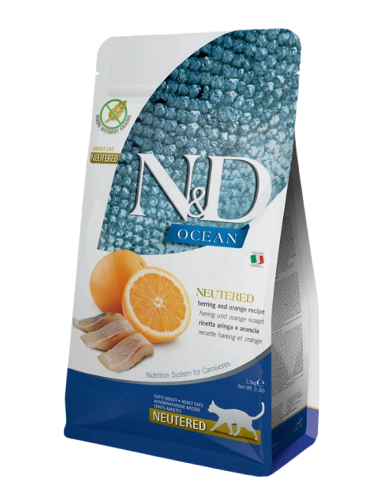 Farmina | N&D Ocean Esterilizados - Arenque y naranja para gatos (2x5kg)