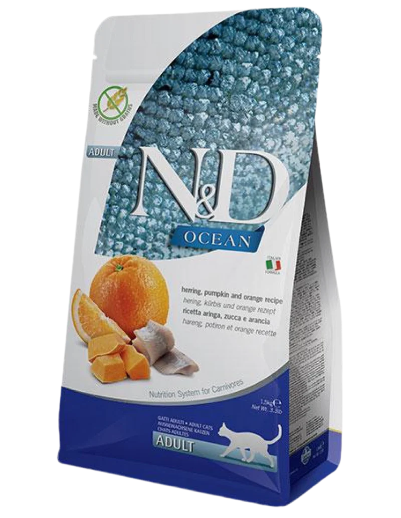 Farmina | N&D Ocean - Arenque, Calabaza & Naranja para gatos adultos (3x1,5kg)