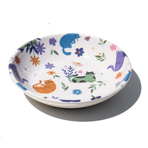 Plato de melamina "Jardín felino" antideslizante (200ml)