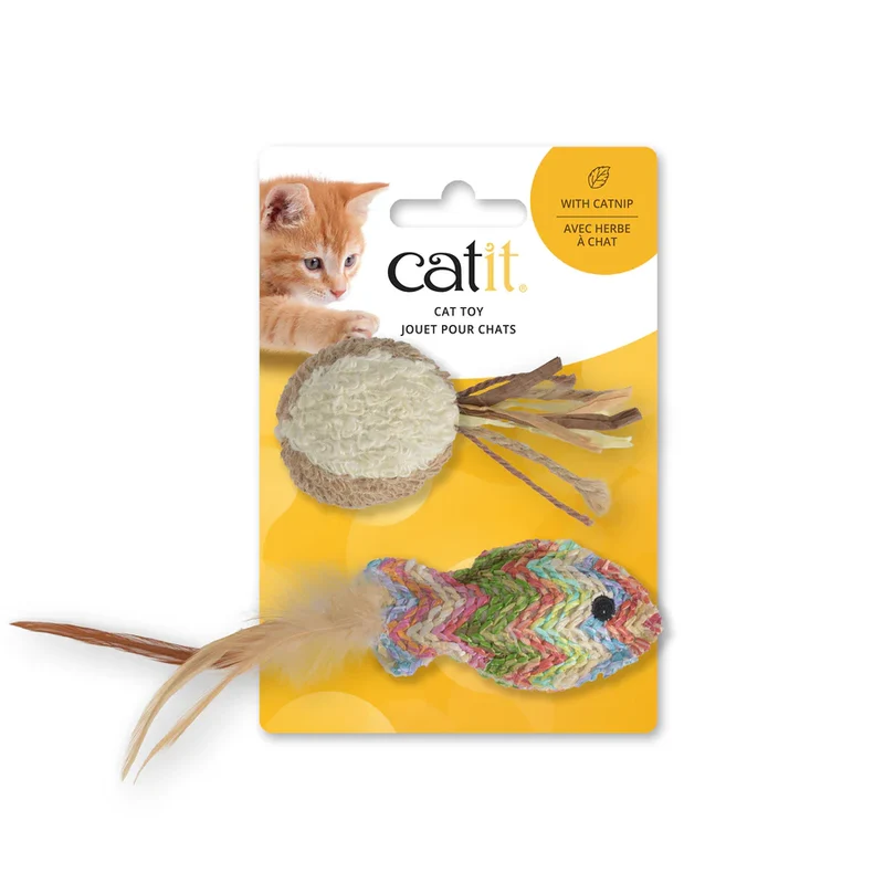 Catit | Doble instinto - Pez de paja y pelota con plumas y catnip