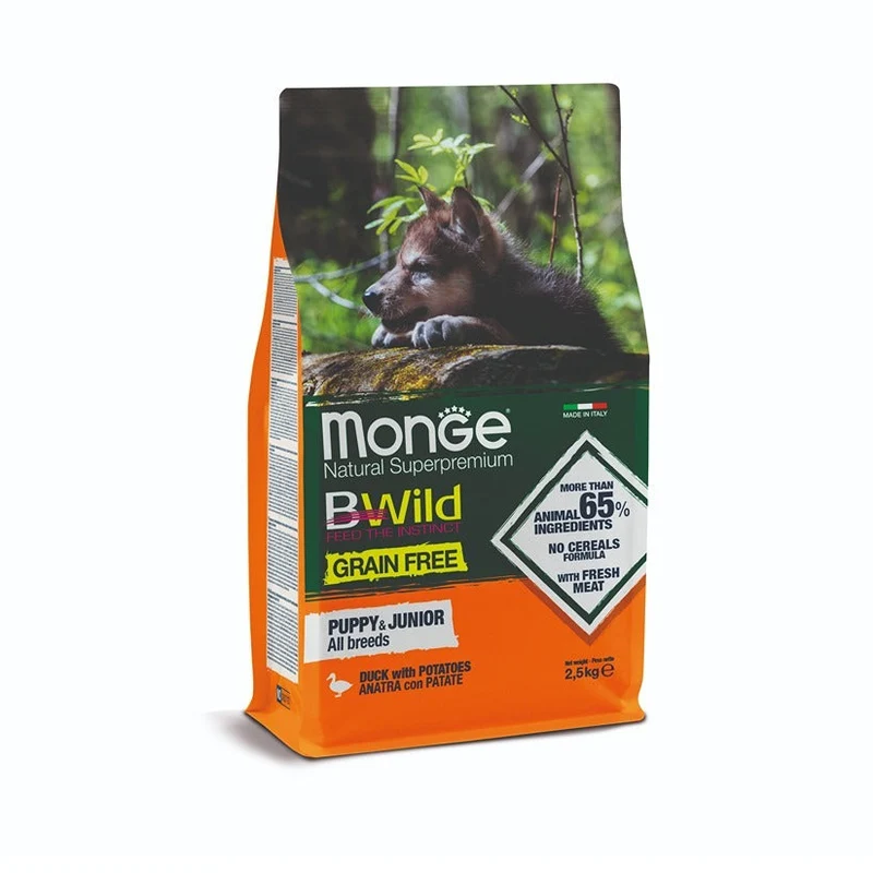 Monge BWild Grain free- Puppy/Junior Pato & Batatas