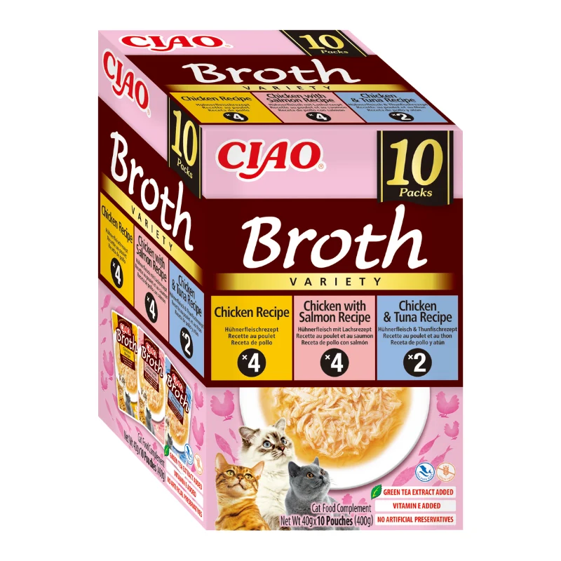 Inaba | Multipack Ciao Broth - Pollo, Salmón y Atún (10×40g)