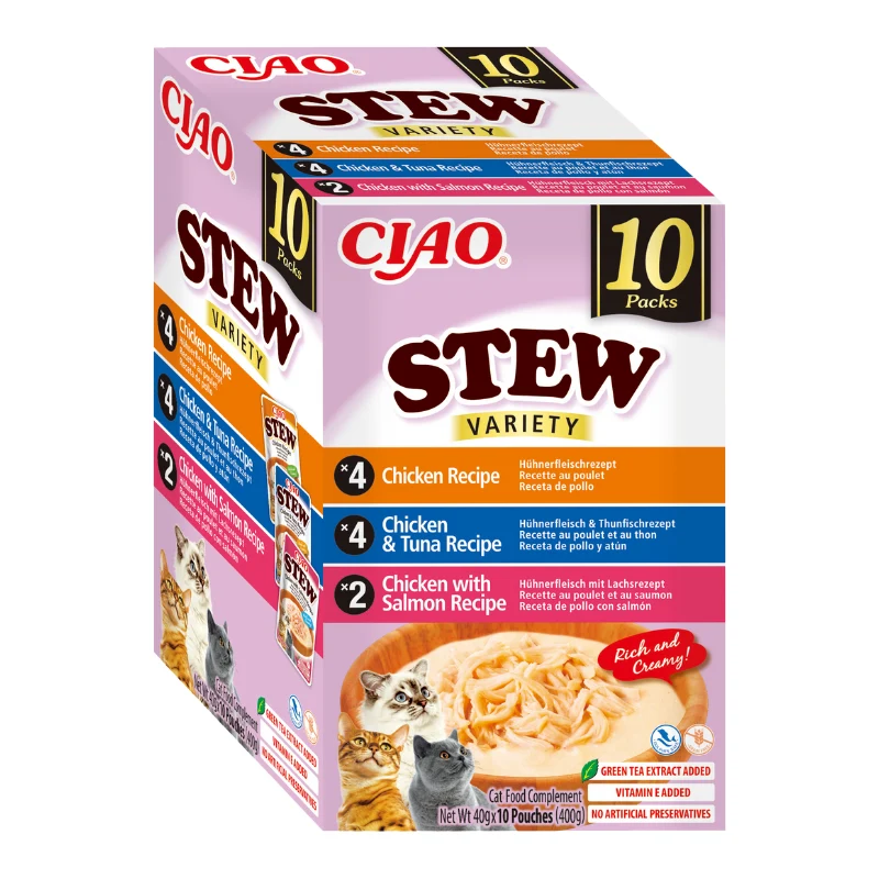 Inaba | Multipack Ciao Stew - Pollo, Atún y Salmón (10×40 g)