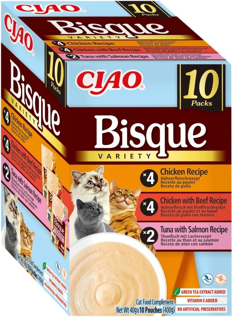 Inaba | Multipack Ciao Bisque Buey, salmón, atún (10×40 g)