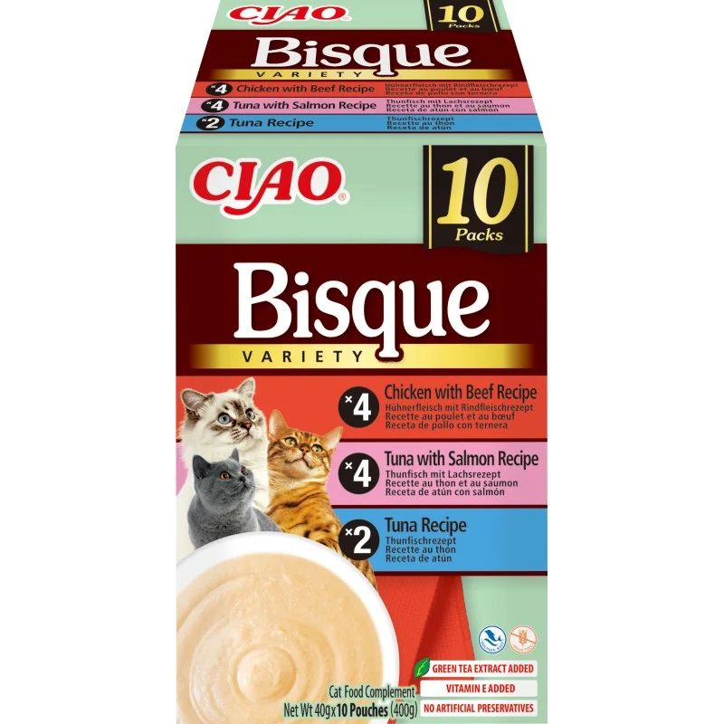Inaba | Ciao Bisque Multipack - Buey, salmón, atún (10×40 g)