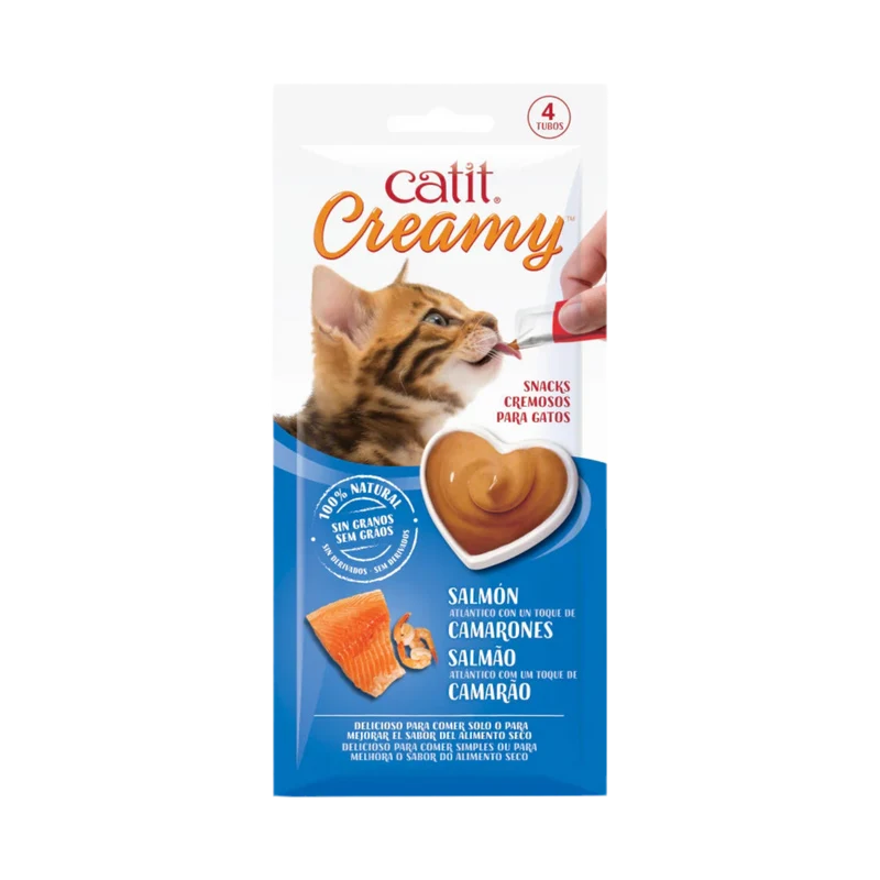 Catit | Creamy Salmón y Gambas - Snack cremoso e hidratante para gatos