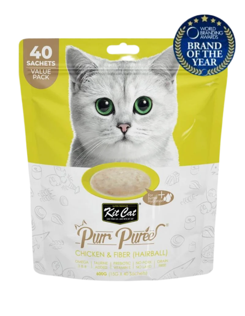 KIT CAT | PurrPuree Value Pack Pollo y Fibra 40x15g - Control Bolas de Pelo