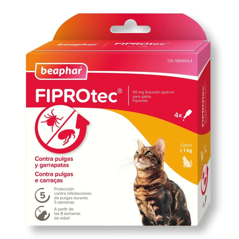 Beaphar Fiprotec Spot On Gato Antiparasitario 4 Pipetas