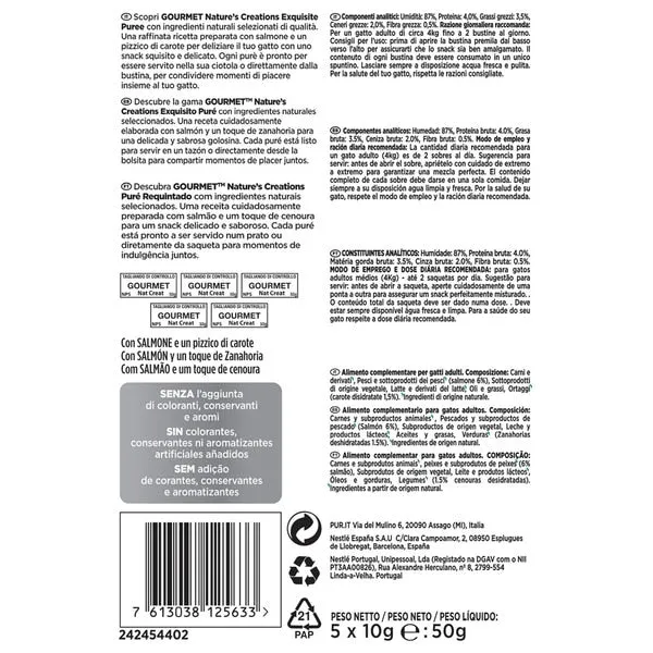 Purina Gourmet Nature'S Creations Pure Salmon&Zanahoria 11x(5x10g)