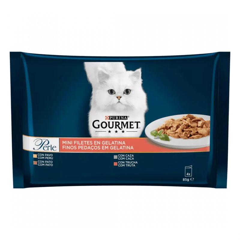 Purina para gatos GOURMET PERLE Mini Filetes en Gelatina PACK 4 x 85 gr