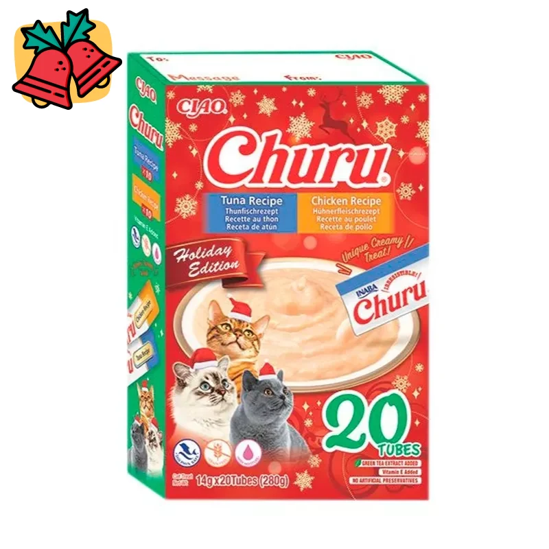Inaba Churu Cat Variedades Atún y Pollo Navidad Snack Gatos 20 x 14 g